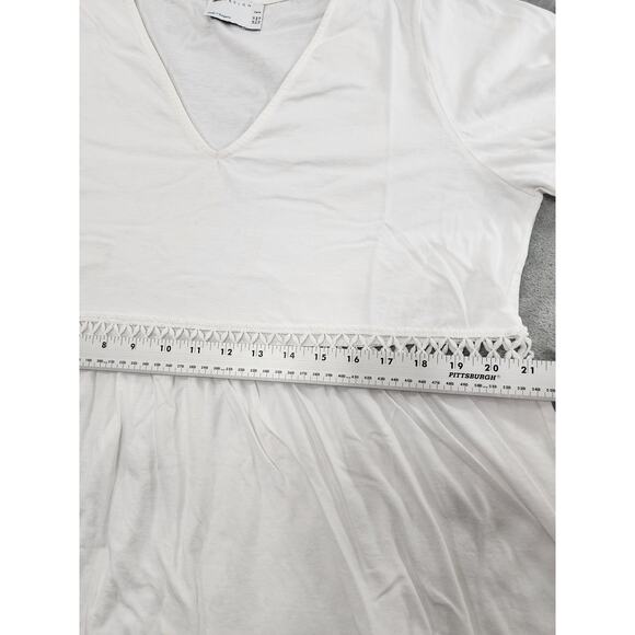 ASOS Curve White Cotton V-Neck Short Sleeve Midi Dress Size 12 Crochet Trim - Picture 7 of 9